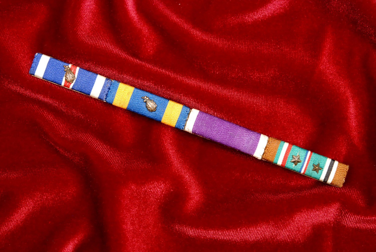 WWII U.S. ARMY AIR CORPS DFC, AIR MEDAL, PURPLE HEART 4 - PLACE RIBBON BAR