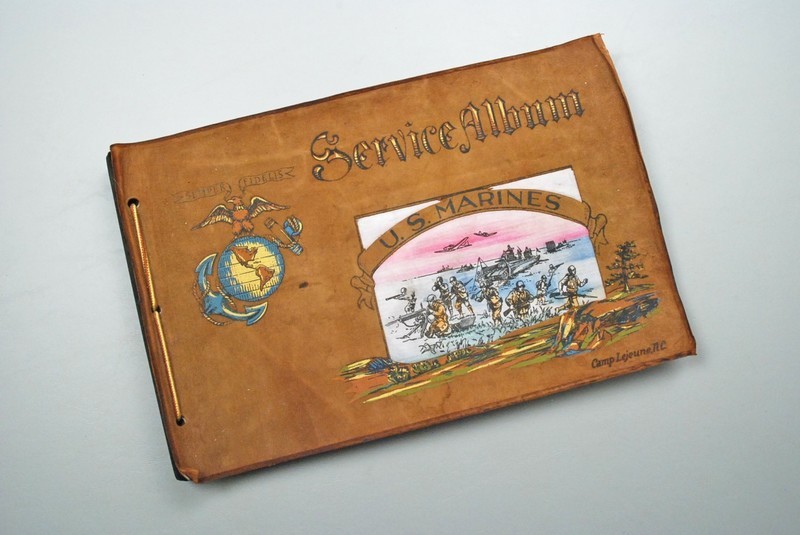 WWII U.S. MARINE CORPS LEATHER COVERED SERVICE ALBUM