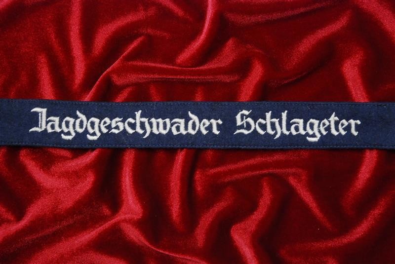 WWII GERMAN LUFTWAFFE JADGESCHWADER SCHLAGETER CUFF TITLE