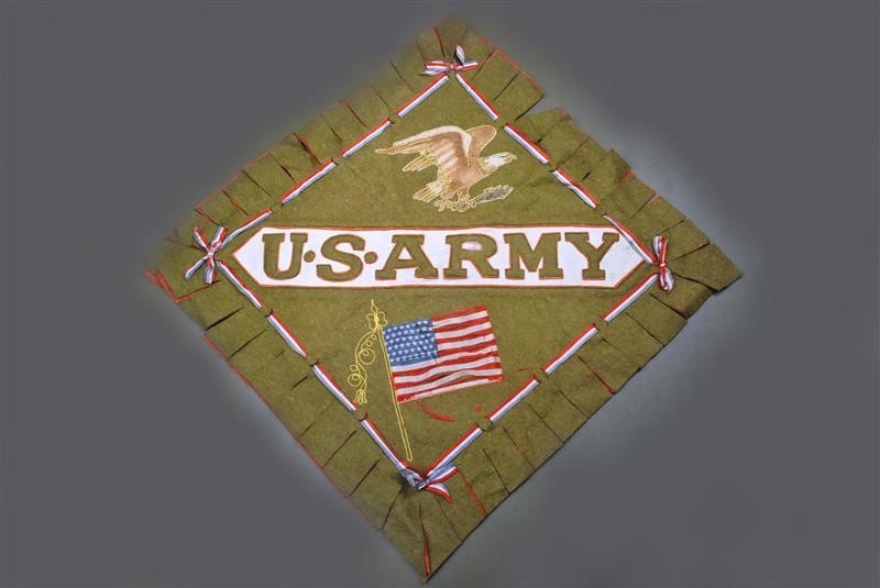 WWI US ARMY PATRIOTIC SHAM w/SILK AMERICAN FLAG AND EAGLE - HAND DONE &amp; BEAUTIFUL!