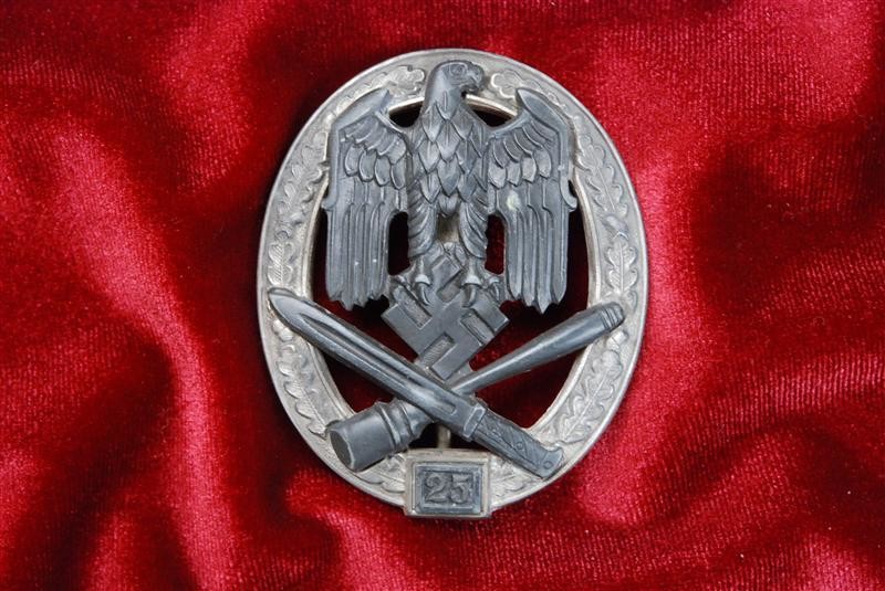 WWII GERMAN &quot;25&quot; GENERAL ASSAULT BADGE BY &quot;JFS&quot;