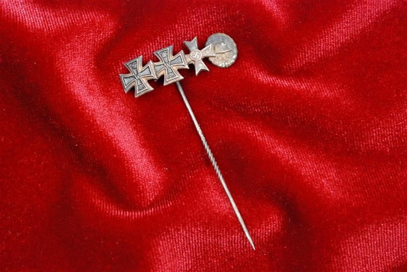 WWII GERMAN 1914 IRON CROSS 1st &amp; 2nd CLASS, 1939 WSC w/o SWORDS &amp; WOUND BADGE STICK PIN