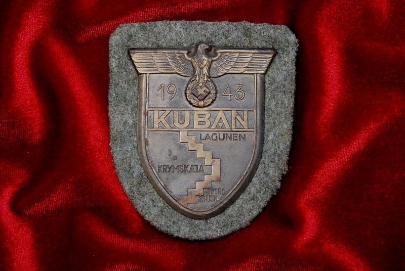 WWII GERMAN KUBAN SHIELD ON ARMY BACKING