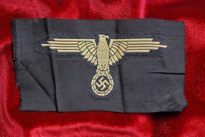 WWII GERMAN SS EM SLEEVE EAGLE TAN ON BLACK – MINT!