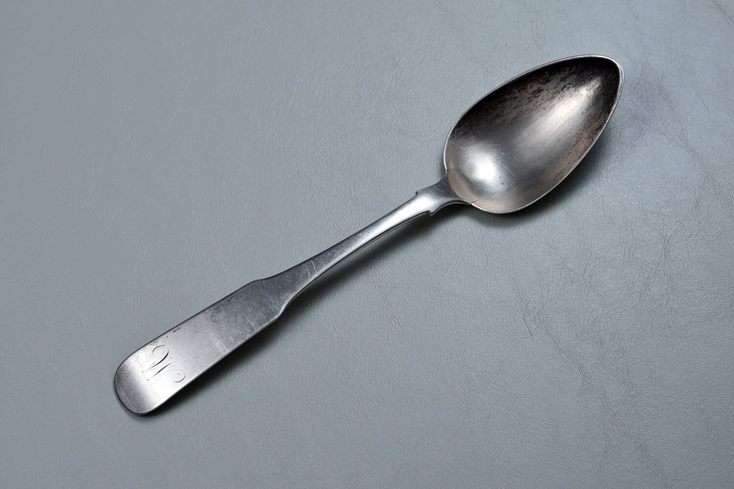 CIVIL WAR PERIOD LARGE SILVER SPOON w/MONOGRAM - MARKED &amp; DATED