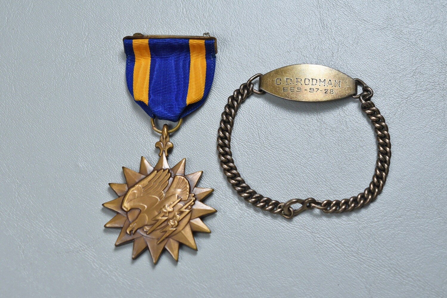WWII U.S. AIR MEDAL W/WRAP BROACH &amp; ID BRACELET - IDENTIFIED