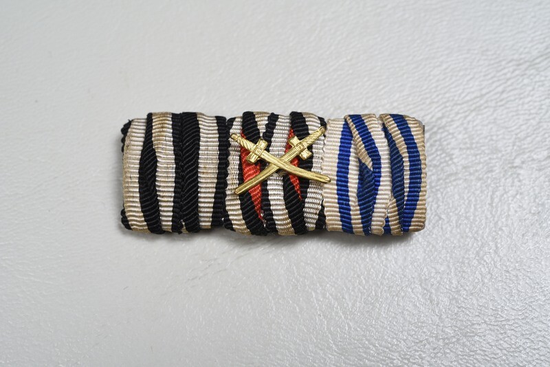 WWI GERMAN 1914 IRON CROSS 3-PLACE BAVARIAN RIBBON BAR - DOUBLE DRAPED