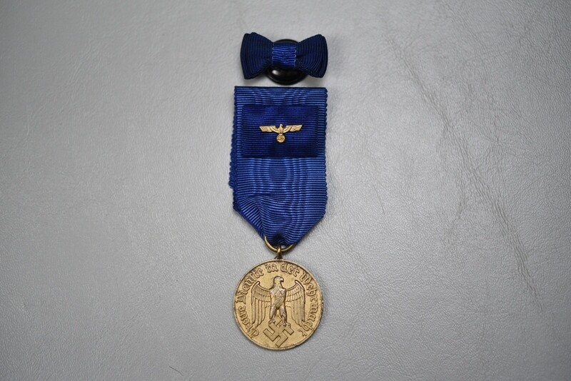 WWII GERMAN WEHRMACHT 12 YEAR SERVICE MEDAL w/RIBBON BAR &amp; BOUTONNIERE