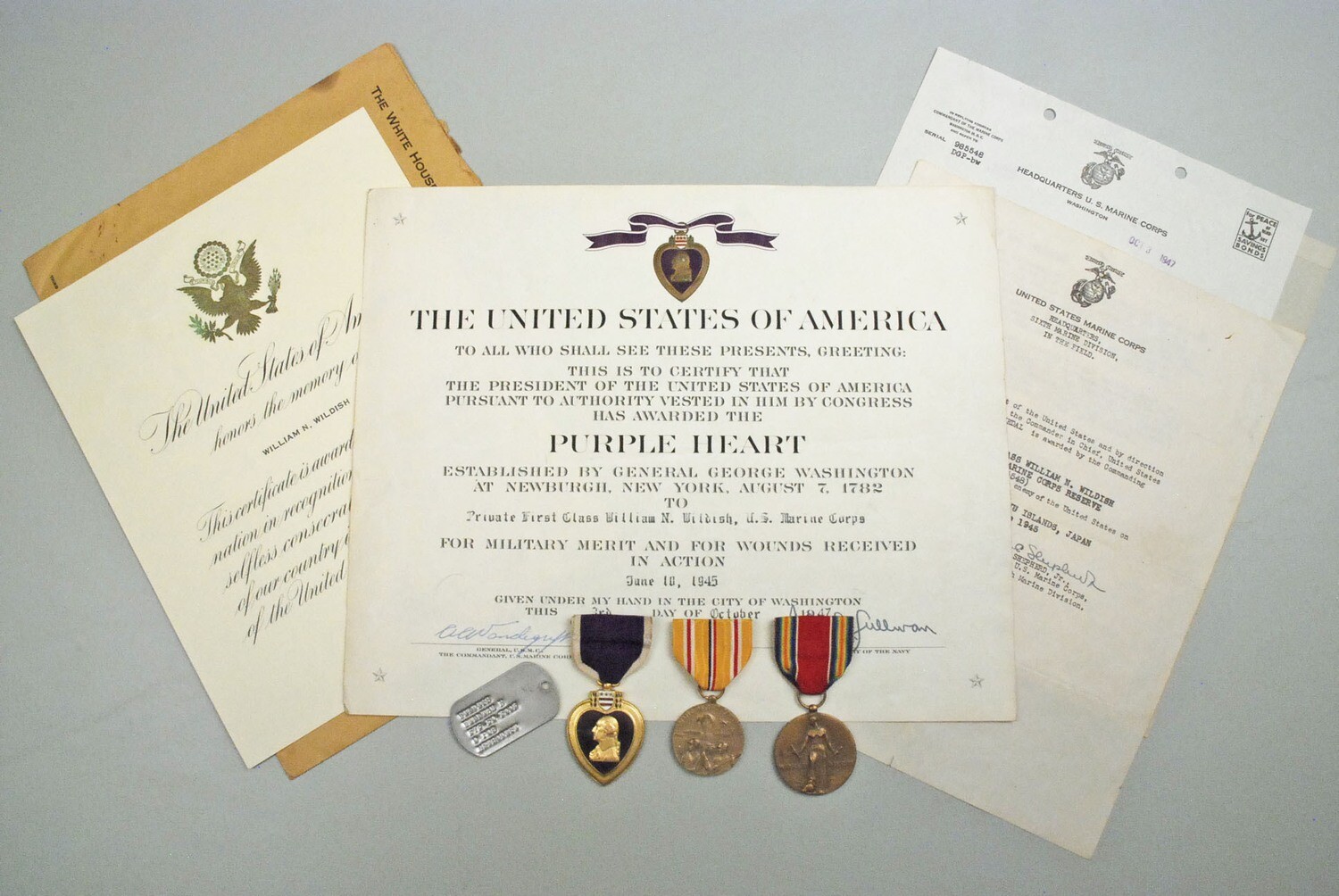 WWII U.S. MARINE CORPS PURPLE HEART MEDAL &amp; DOCUMENT GROUP - KIA OKINAWA