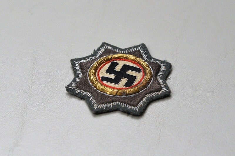 WWII GERMAN CROSS IN GOLD - ON GRAY/GREEN WOOL - CLOTH ISSUE