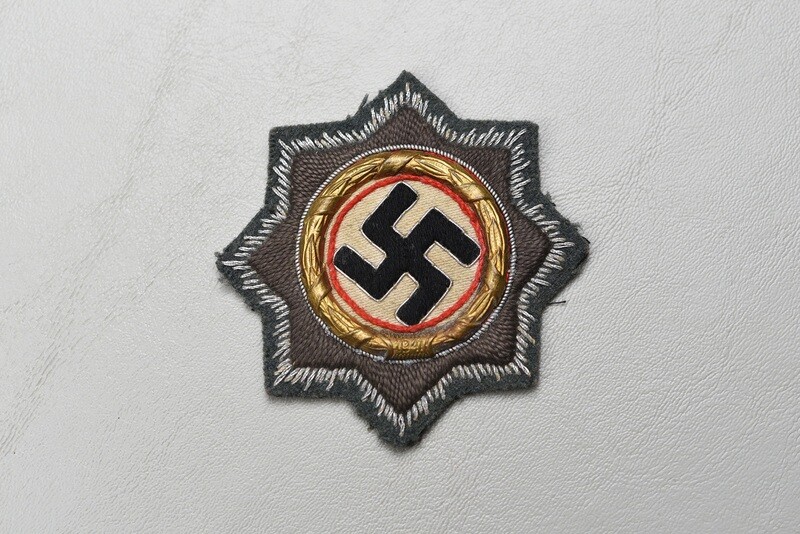 WWII GERMAN CROSS IN GOLD - ON GRAY/GREEN WOOL - CLOTH ISSUE