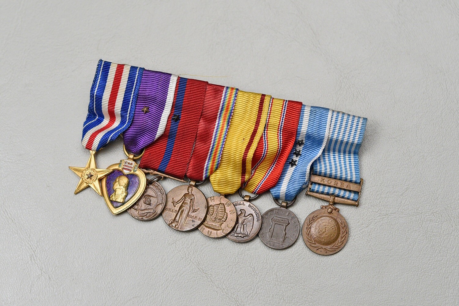 KOREAN WAR SILVER STAR/PURPLE HEART 8-PLACE MINIATURE MEDAL BAR