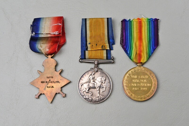 WWI BRITISH 1914-15 STAR TRIO TO GNR. W. BARTLETT, RFA