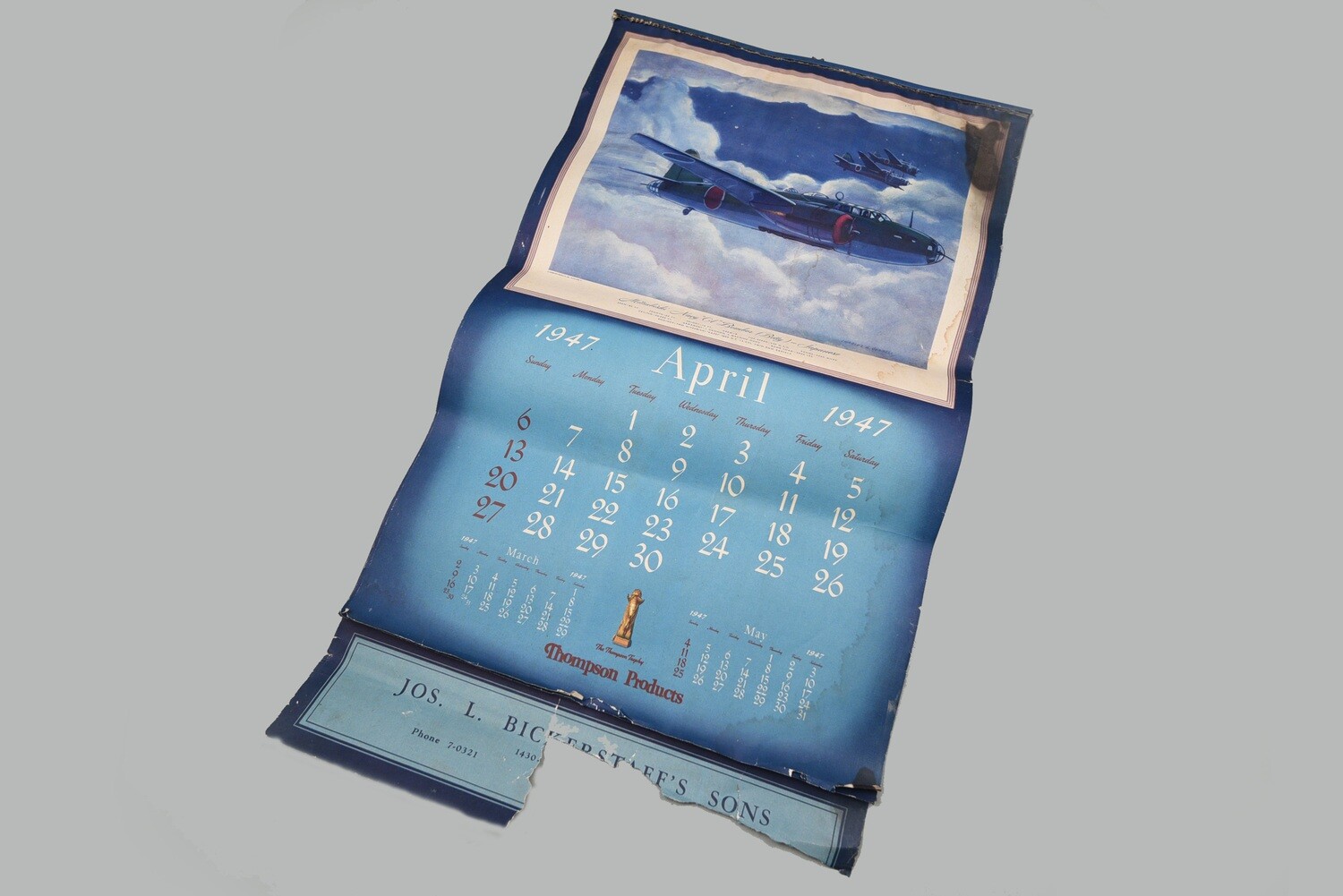 WWII U.S. WALL CALENDAR w/CHARLES HUBBELL AXIS AIRCRAFT WAR ART