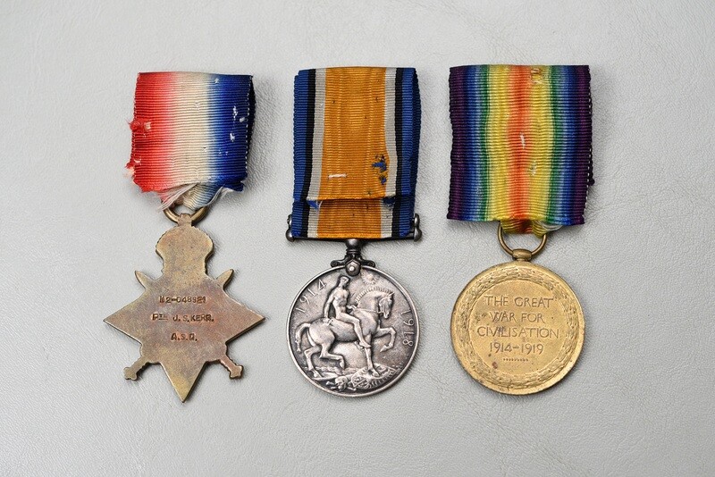 WWI BRITISH 1914-15 STAR TRIO TO PTE. J.S. KERR, ASC