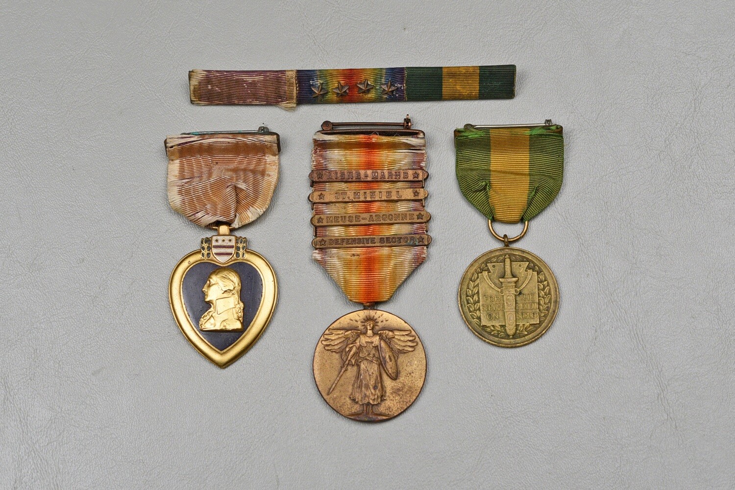 WWI U.S. WWI U.S. PURPLE HEART/MEXICAN BORDER 3- MEDAL &amp; RIBBON BAR GROUP
