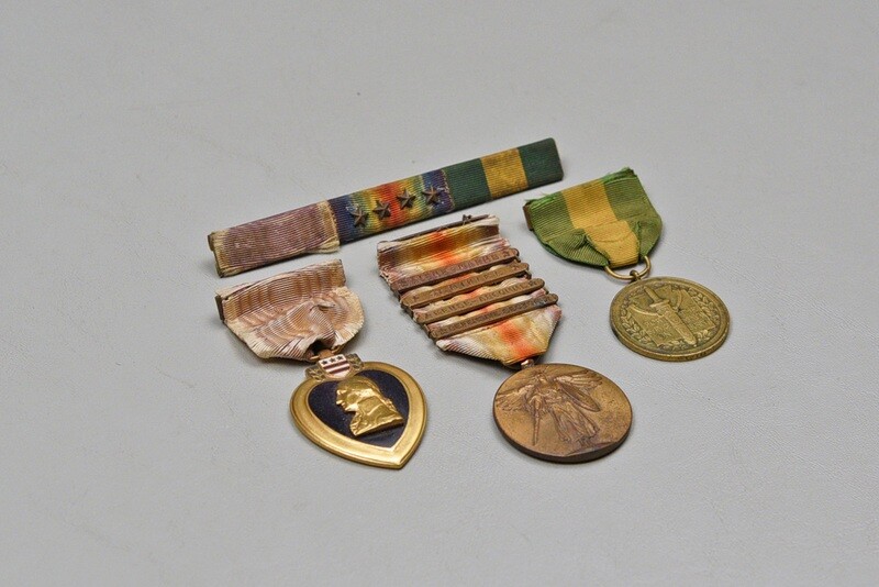 WWI U.S. WWI U.S. PURPLE HEART/MEXICAN BORDER 3- MEDAL & RIBBON BAR GROUP