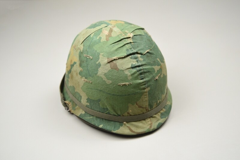 VIETNAM U.S. M1C STEEL PARATROOPER HELMET w/MITCHELL CAMOUFLAGE COVER