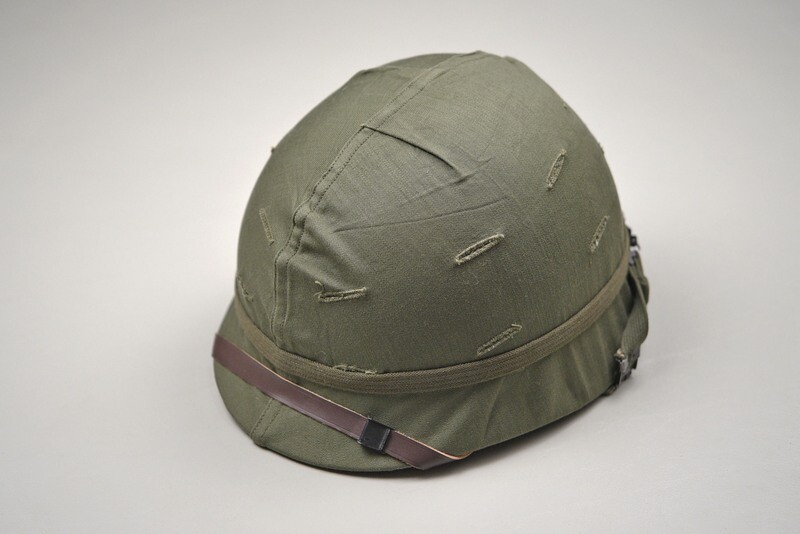 VIETNAM U.S. M1 STEEL HELMET w/EARLY GREEN CAMOUFLAGE COVER & HELMET BAND VIETNAM U.S. M1 STEEL HELMET w/EARLY GREEN CAMOUFLAGE COVER & HELMET BAND