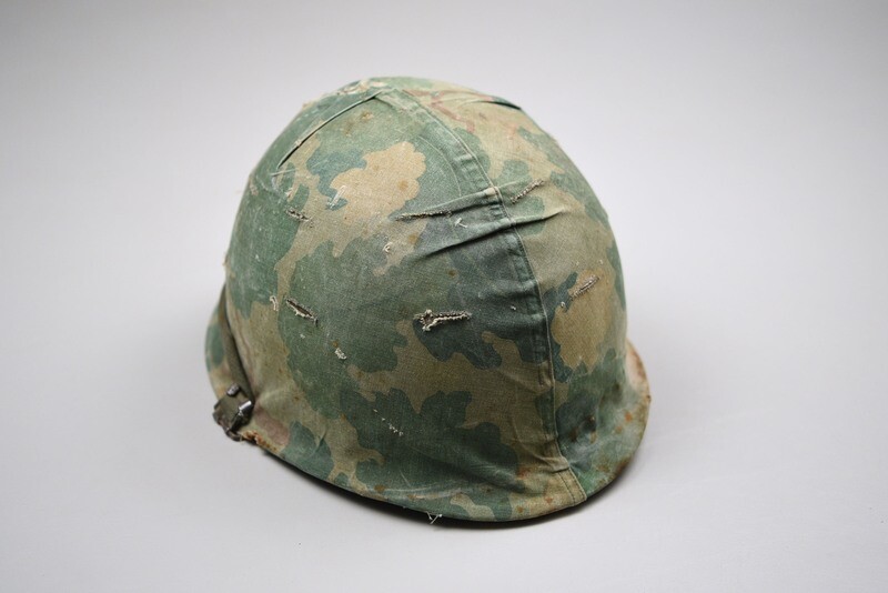 VIETNAM U.S. M1 STEEL HELMET w/MITCHELL CAMOUFLAGE COVER & HELMET BAND