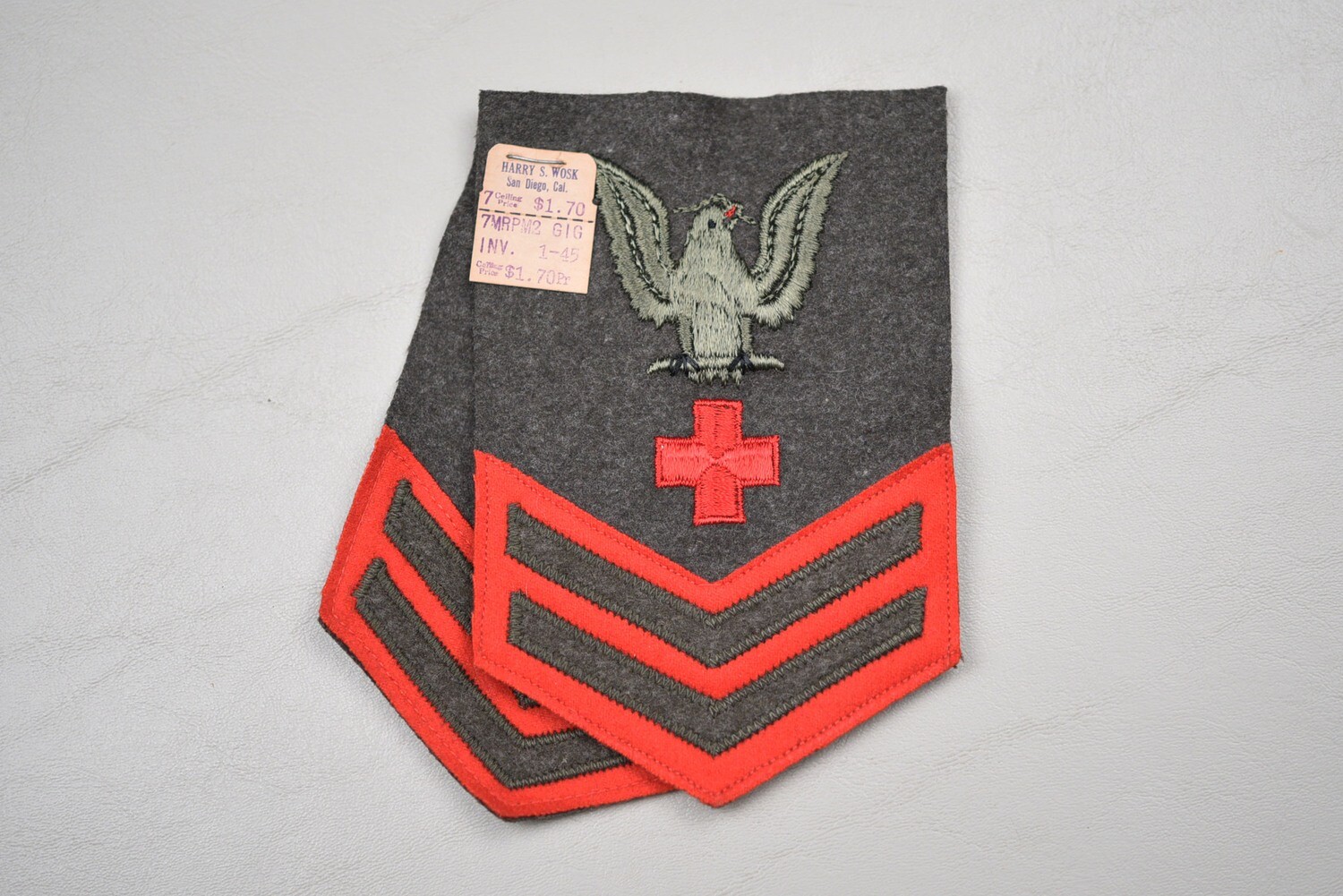 WWII U.S. NAVY CORPSMAN PHARMACIST MATE 2nd CLASS FORREST GREEN RANK INSIGNIA - PAIR
