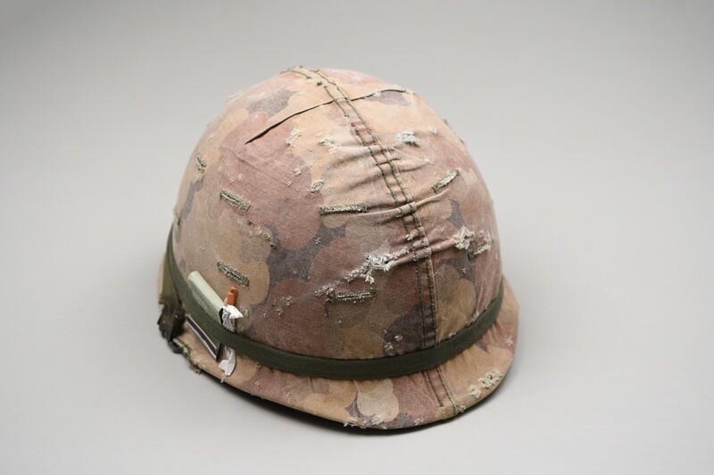 VIETNAM WAR U.S. ARMY M1 HELMET w/MITCHELL CAMOUFLAGE COVER & HELMET BAND VIETNAM WAR U.S. ARMY M1 HELMET w/MITCHELL CAMOUFLAGE COVER & HELMET BAND