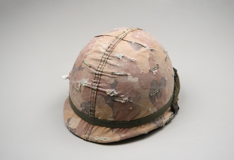 VIETNAM WAR U.S. ARMY M1 HELMET w/MITCHELL CAMOUFLAGE COVER & HELMET BAND