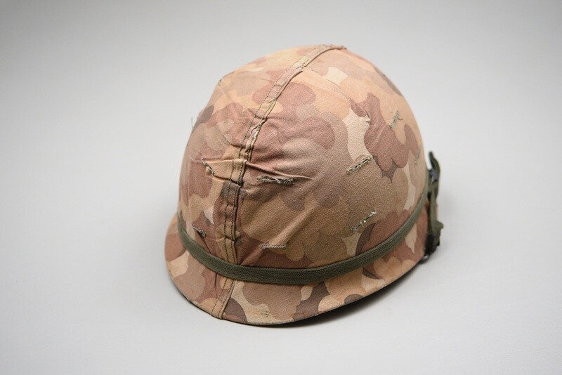 VIETNAM WAR U.S. ARMY M1 HELMET w/MITCHELL CAMOUFLAGE COVER - EARLY WAR VIETNAM WAR U.S. ARMY M1 HELMET w/MITCHELL CAMOUFLAGE COVER - EARLY WAR