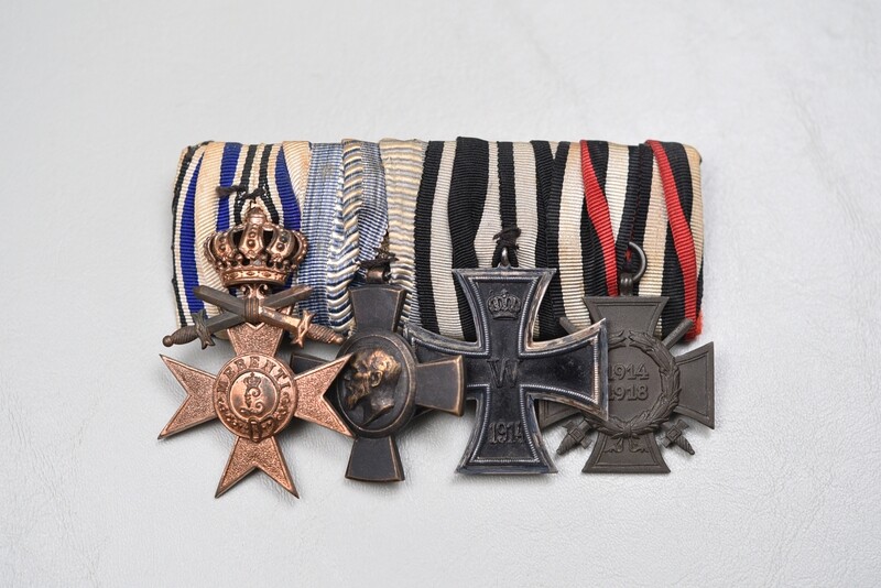 WWI BAVARIAN WAR MERIT, PRUSSIAN 1914 IRON CROSS 4-PLACE PARADE MEDAL BAR