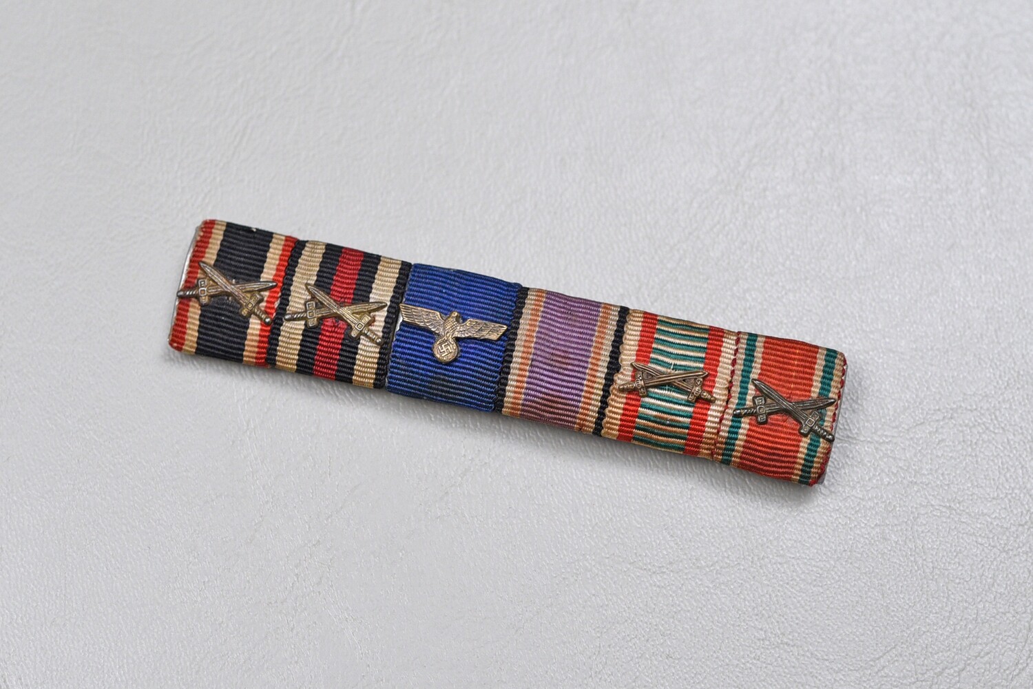 – WWI GERMAN 1939 WMC 6-PLACE RIBBON BAR w/4 YEAR SERVICE &amp; LUFTSCHUTZ MEDAL