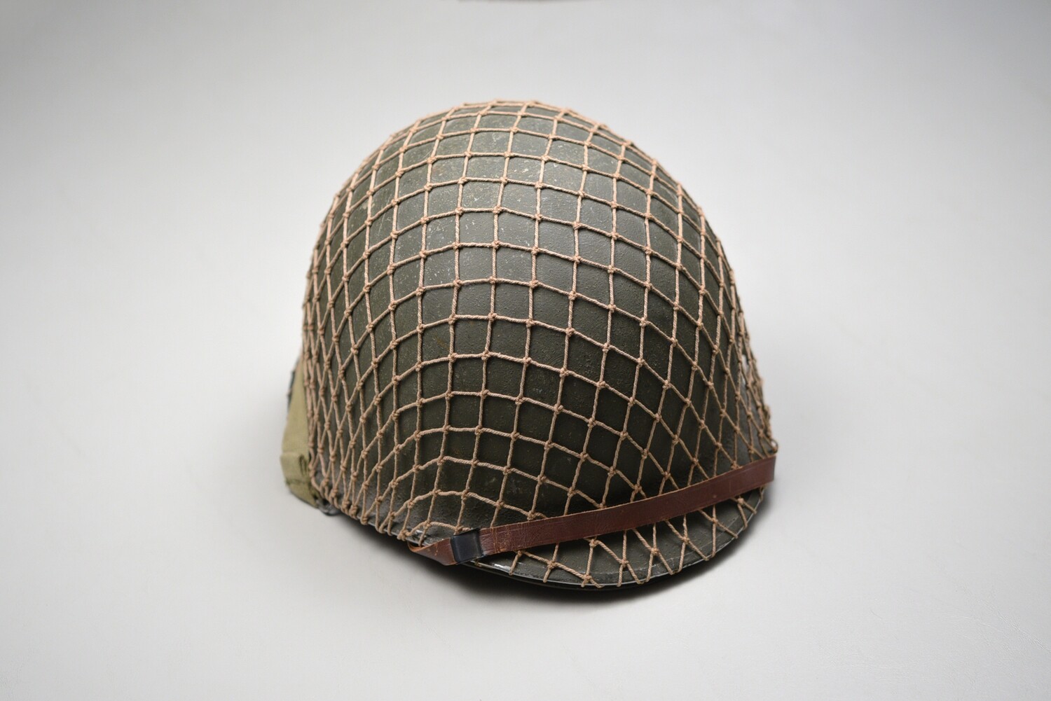 WWII U.S. M1 HELMET w/OD INVASION NET - FRONT SEAM