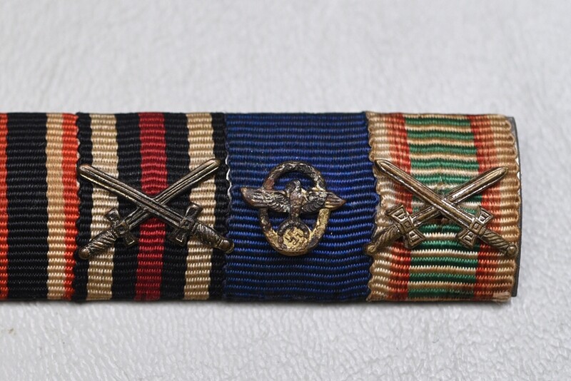 WWI GERMAN 1914 IRON CROSS 5-PLACE RIBBON BAR w/4 YEAR POLICE DECORATION