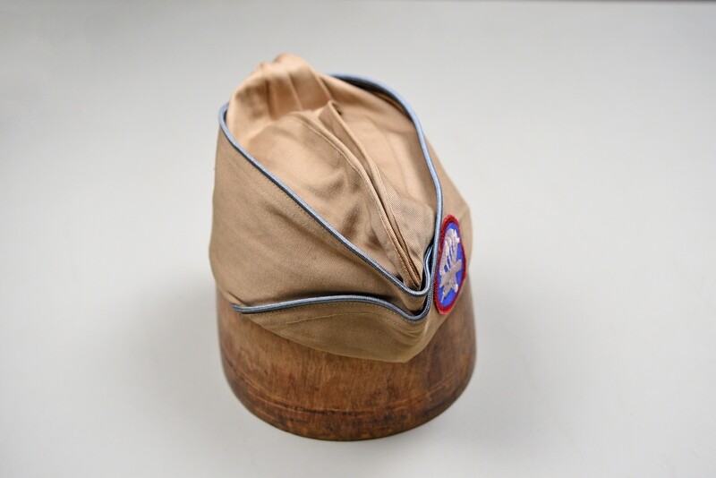 WWII U.S. AIRBORNE PARA/GLIDER BLUE PIPED ENLISTED KHAKI OVERSEAS CAP