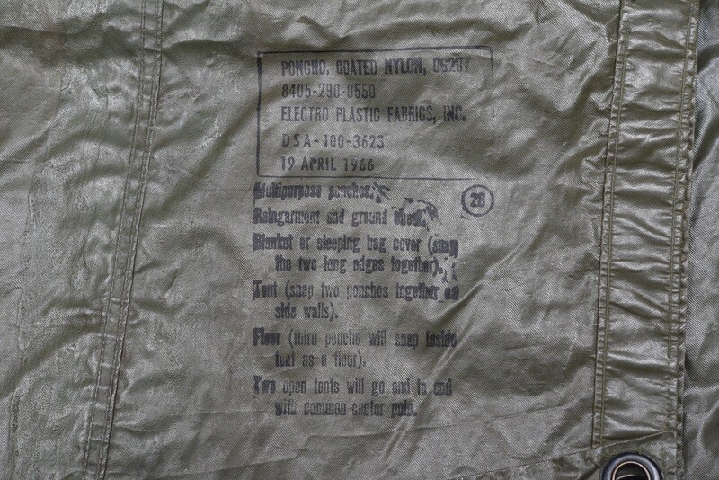 VIETNAM WAR U.S. RUBBER PONCHO DATED 1966 w/MARINE CORPS BLANKET ROLL STRAPS