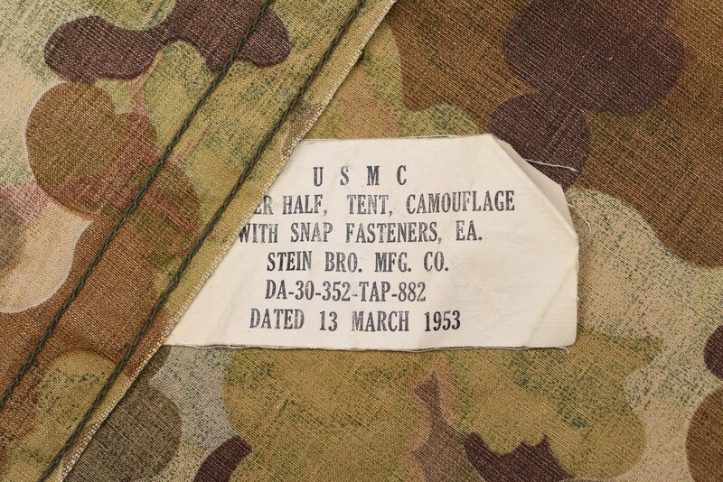 VIETNAM WAR U.S. MARINE CORPS MITCHELL PATTERN CAMOUFLAGE SHELTER HALF - DATED 1953