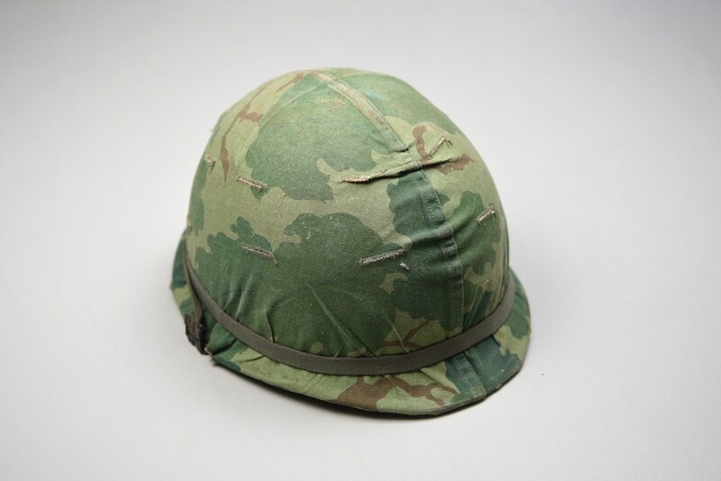 VIETNAM WAR U.S. M1 HELMET w/EARLY 1965 DATED COVER - IDENTIFIED