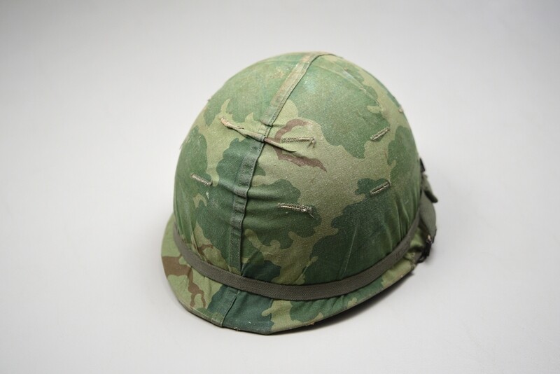 VIETNAM WAR U.S. M1 HELMET w/EARLY 1965 DATED COVER - IDENTIFIED VIETNAM WAR U.S. M1 HELMET w/EARLY 1965 DATED COVER - IDENTIFIED