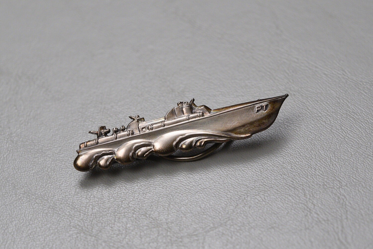 WWII U.S. NAVY PT BOAT BADGE TIE CLIP PINBACK, STERLING TOP