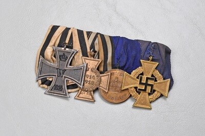 WWI GERMAN 1914 IRON CROSS NON-COMBATANT PARADE MOUNTED 4-PLACE MEDAL BAR