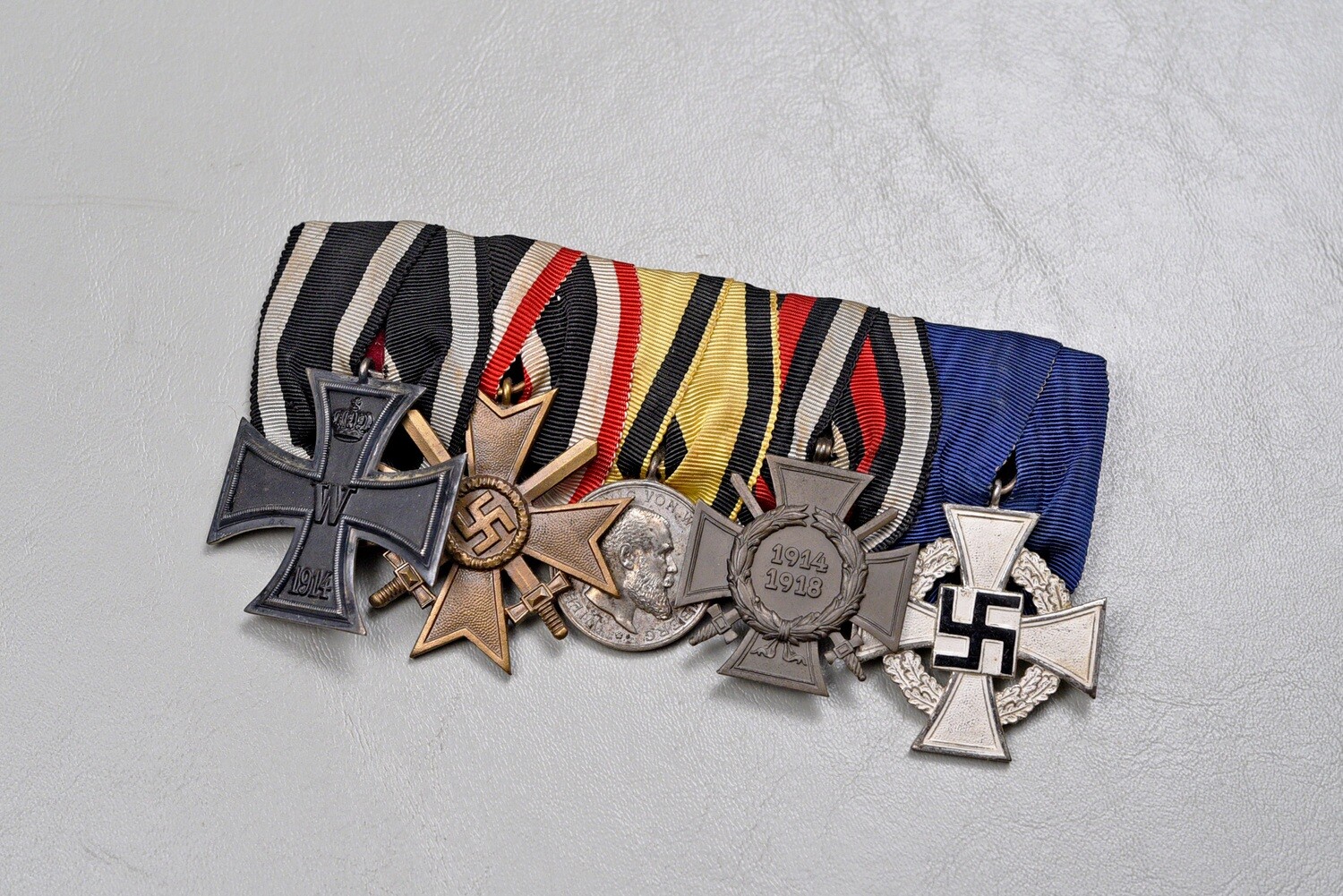 WWI GERMAN 1914 IRON CROSS PARADE MOUNTED 5-PLACE MEDAL BAR