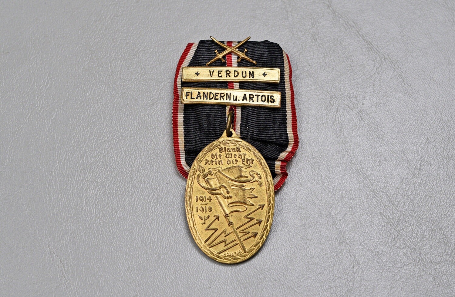 KYFFHÄUSERBUND MEDAL w/SWORDS &amp; BARS &#39;VERDUN &amp; &#39;FLANDERN U. ARTOIS&#39; - PARADE MOUNTED