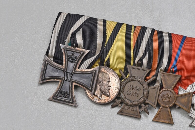 WWI GERMAN 1914 IRON CROSS/WURTTEMBERG BRAVERY MEDAL 5-PLACE MEDAL BAR