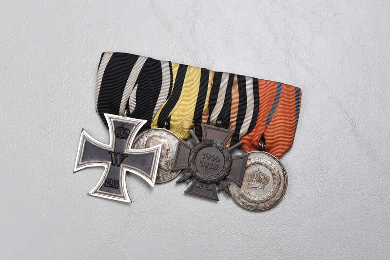 WWI GERMAN 1914 IRON CROSS/WURTTEMBERG BRAVERY MEDAL 4-PLACE MEDAL BAR