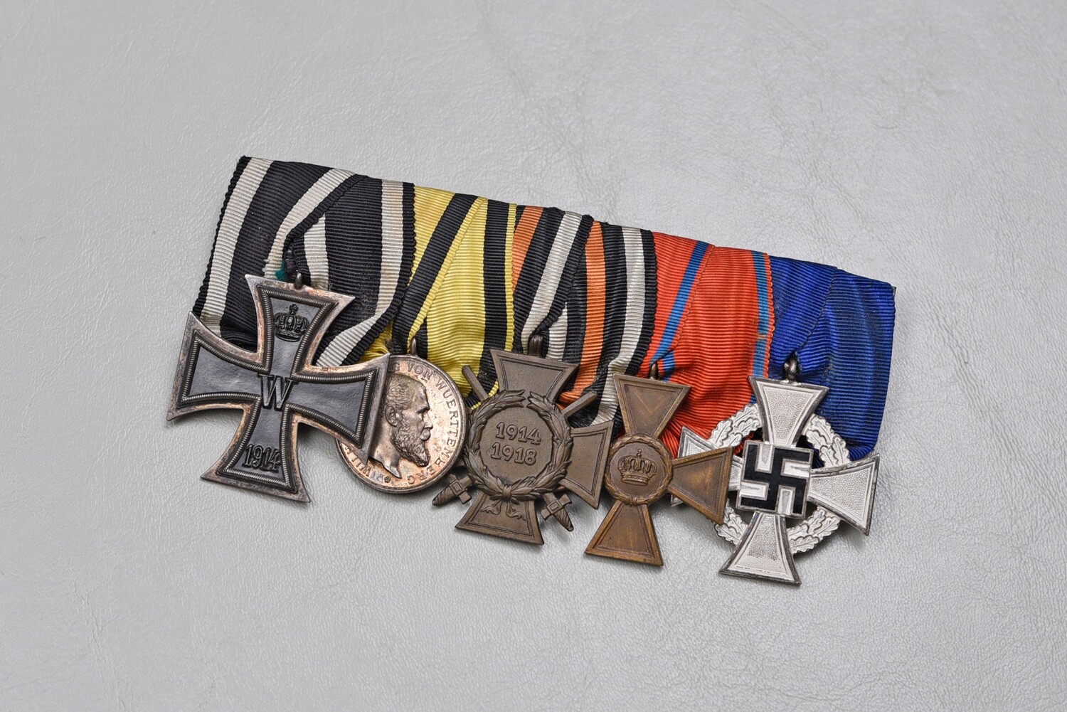 WWI GERMAN 1914 IRON CROSS/WURTTEMBERG BRAVERY MEDAL 5-PLACE MEDAL BAR