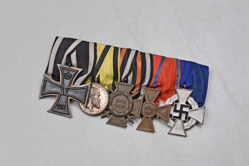 WWI GERMAN 1914 IRON CROSS/WURTTEMBERG BRAVERY MEDAL 5-PLACE MEDAL BAR WWI GERMAN 1914 IRON CROSS/WURTTEMBERG BRAVERY MEDAL 5-PLACE MEDAL BAR