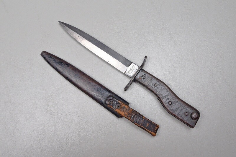 WWI GERMAN DEMAG CRANK HANDLE BAYONET/FIGHTING KNIFE & SCABBARD