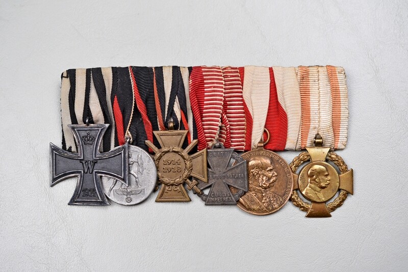 WWI GERMAN 1914 IRON CROSS/AUSTRIAN 6-PLACE MEDAL BAR