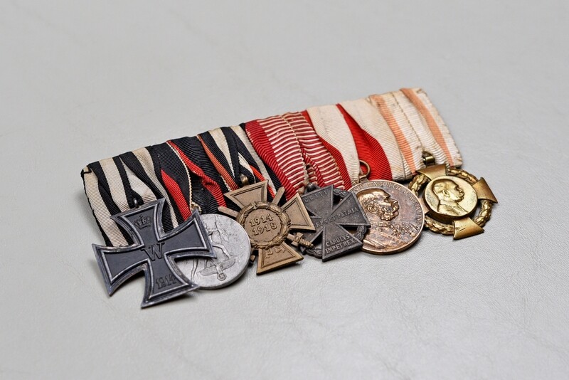 WWI GERMAN 1914 IRON CROSS/AUSTRIAN 6-PLACE MEDAL BAR