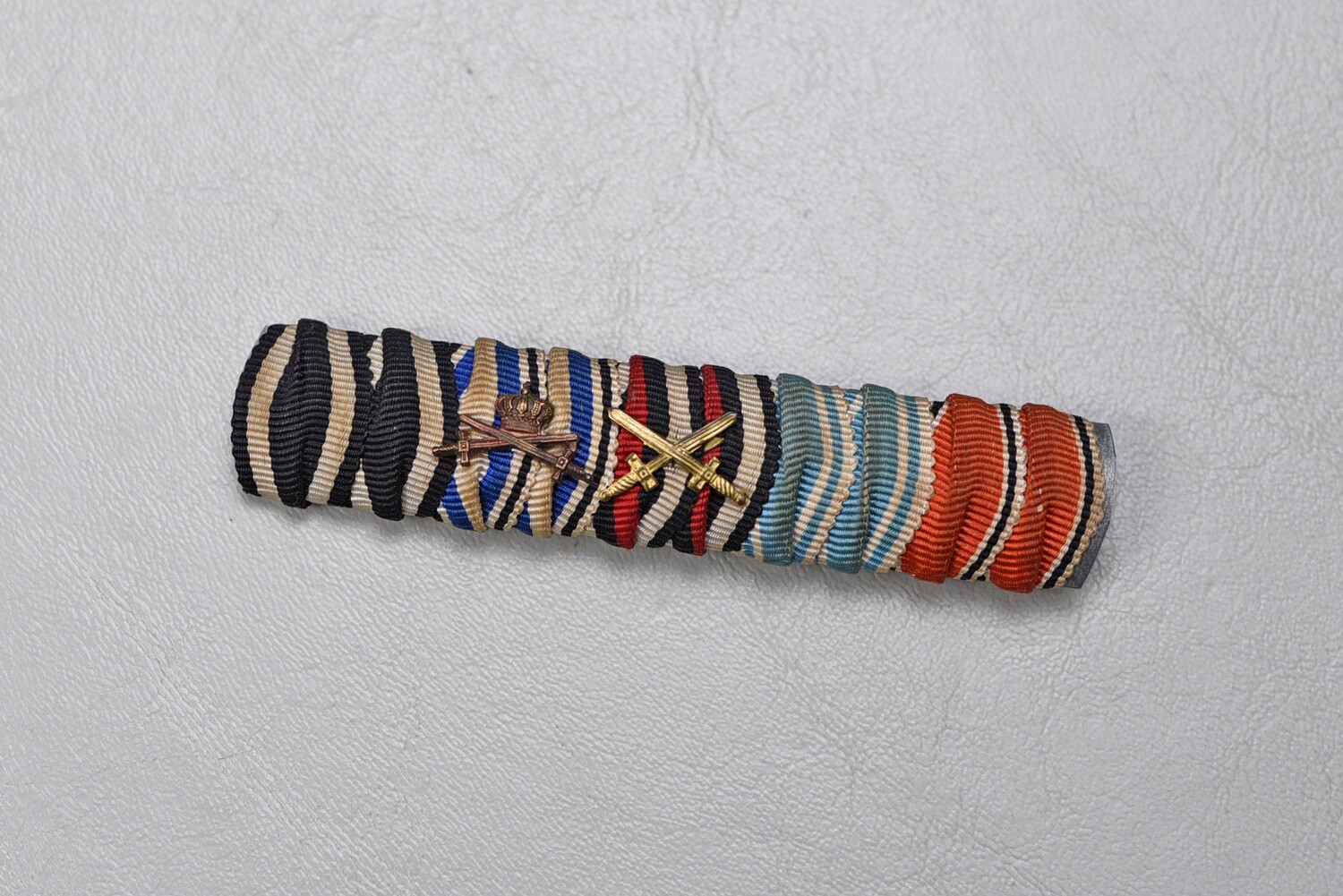 WWI GERMAN 1914 IRON CROSS/BAVARIAN WAR MERIT CROSS 5-PLACE RIBBON BAR