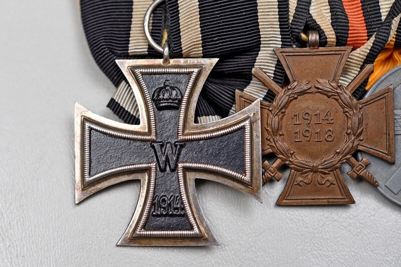 WWI GERMAN 1914 IRON CROSS/MINE RESCUE 3-PLACE PARADE MOUNTED MEDAL BAR